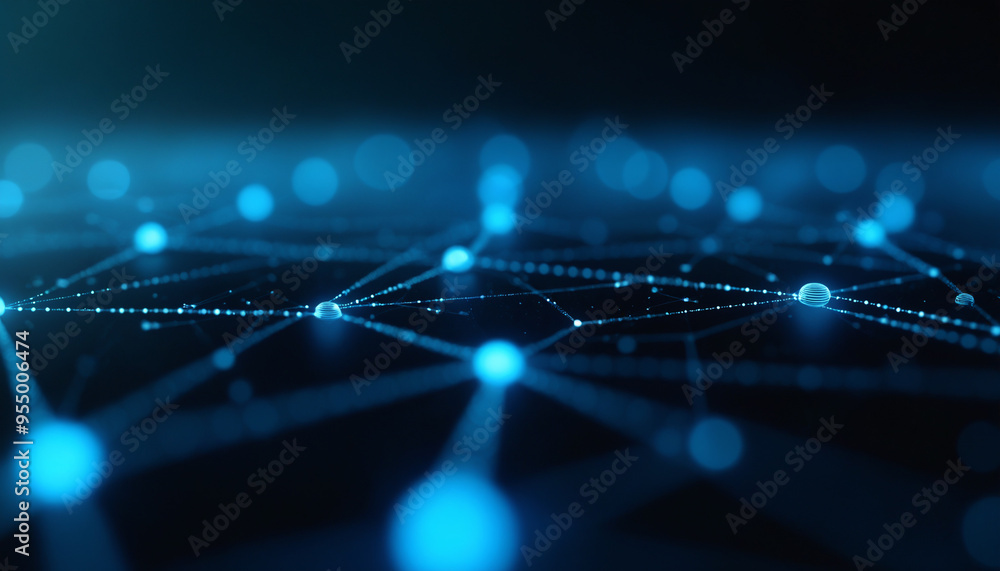 Poster illuminated network grid with flowing data: an illuminated network grid with flowing data, represent