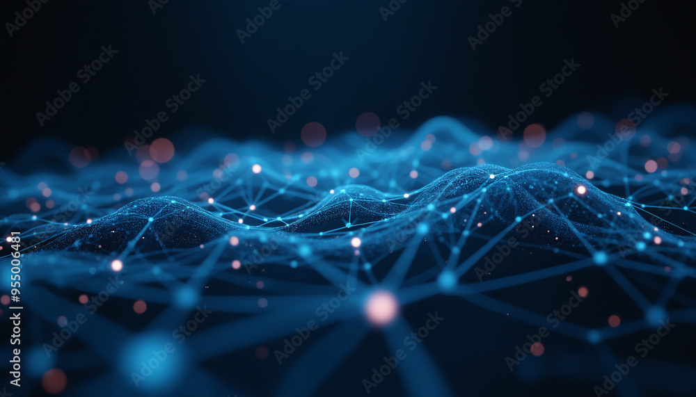 Poster blue digital mesh network with interconnected nodes: a blue digital mesh network with interconnected