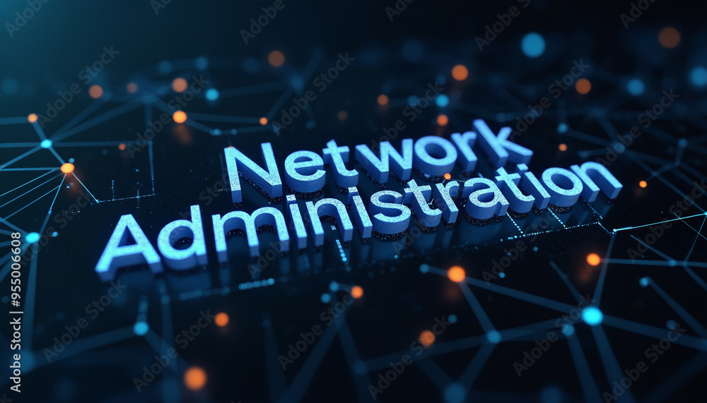 Poster network administration word with digital network: the phrase network administration displayed within