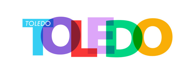 TOLEDO. The name of the city on a white background. Vector design template for poster, postcard, banner