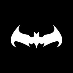 vector halloween white bat animal icon, logo and sign isolated on balck background. vector bat silhouette with wings. vector abstract bat tattoo art concept design template