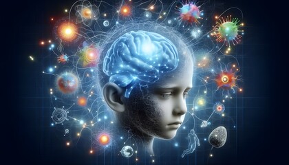 Child's Mind and Brain Activity Concept, Scientific Visualization of Neural Connections, Education and Psychological Development in Children