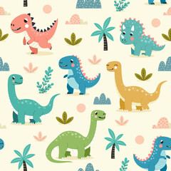 Dinosaur minimal cartoon seamless pattern background
