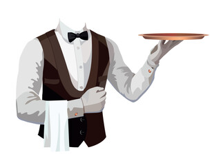 waiter in a suit with a tray without a head vector.eps