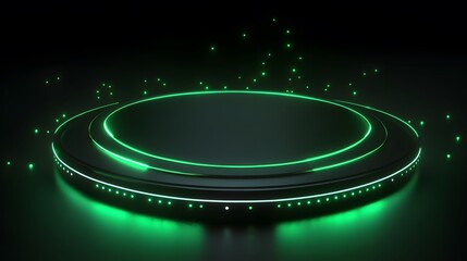 Fototapeta premium Technology green circle light stage on black background