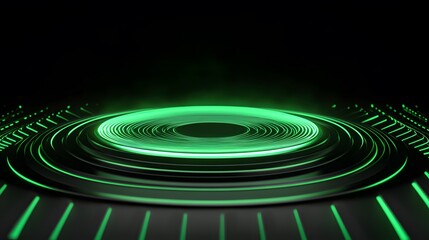 Fototapeta premium Technology green circle light stage on black background