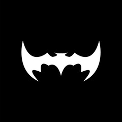 vector halloween white bat animal icon, logo and sign isolated on balck background. vector bat silhouette with wings. vector abstract bat tattoo art concept design template