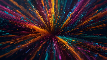 Vibrant Rainbow Holi Powder Burst Against a Deep Black Background