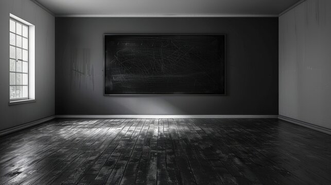 Dark Empty Room. Grunge Old Room with Cement Floor and Stone Walls