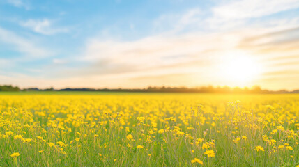 A canola field at sunset after it has been swathed and ripened ready to harvest