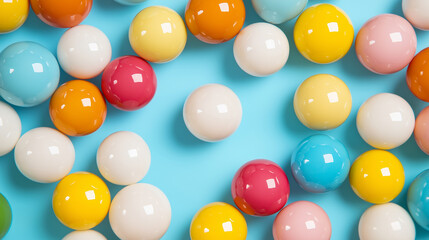 A colorful image of many different colored balls. The image is vibrant and lively, with a sense of energy and movement. The colors are bright and bold, creating a sense of excitement and fun