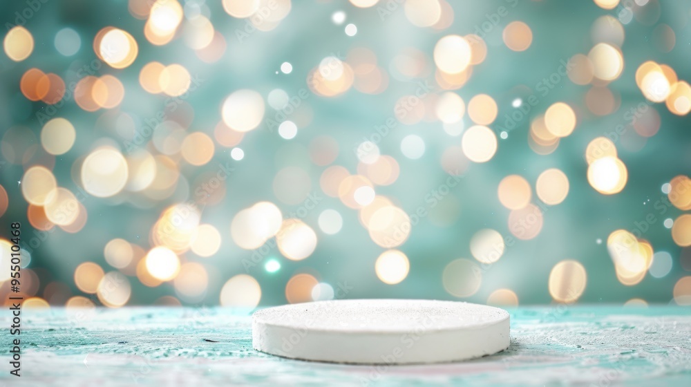 Poster a white table stands out against a backdrop of sparkling bokeh lights, setting a cheerful and inviti