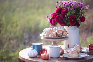 autumn mood. tea in the garden