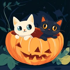 Cats inside Pumpkin shell creative halloween vector illustration cute