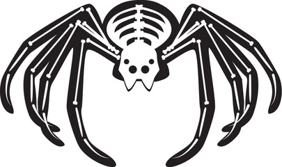 Fototapeta premium Silhouette Halloween huge spider with roentgen skeleton bones, fairy tale creepy character. Scary shadow outline of huge spider. Simple black and white Vector isolated on white background