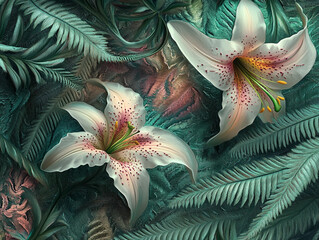 floral pattern, with intertwined lilies and fern leaves
