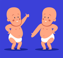 Dancing couple of Babies. Cartoon characters. Abstract people in dance movement. Dating, love, relationship, flirting, fun, passion concept. Flat vector illustration.