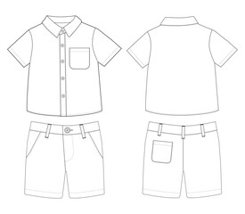baby boys short sleeve shirt and shorts resort wear set fashion flat sketch vector illustration vector template with front and back view,