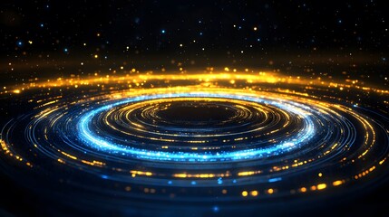 Obraz premium Technology yellow and blue circle light stage on black background