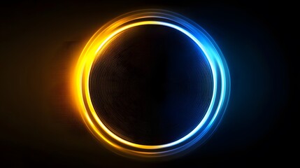 
Technology yellow and blue circle light stage on black background