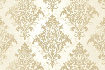 A classic damask pattern in a subdued shade of cream on a pale gold background, radiating timeless elegance