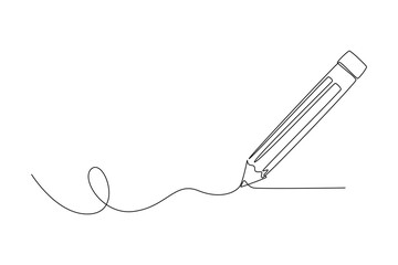 Single one line drawing wooden pencil for writing on paper book. Back to school or college concept. Education knowledge learning for all. Modern continuous line draw design graphic vector illustration