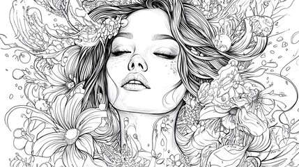 Fototapeta premium Ethereal Floral Portrait of Serene Contemplative Woman