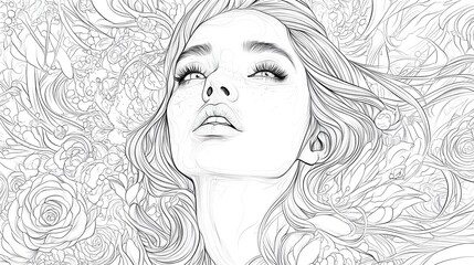 Fototapeta premium Ethereal Feminine Portrait with Flowing Floral Foliage Backdrop
