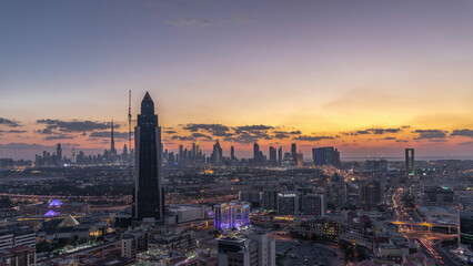 Aerial view luxury city at warm evening in luxury Dubai city, United Arab Emirates Timelapse