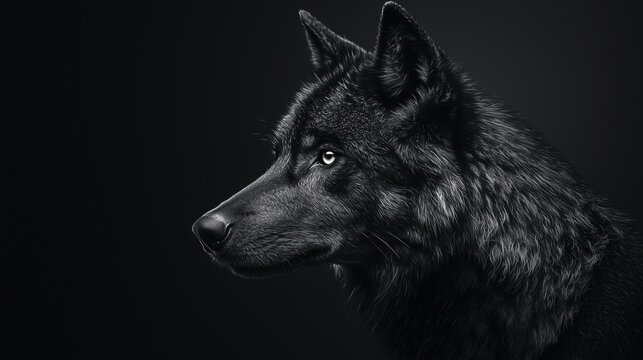 Template of black wolf in b&w with black background.