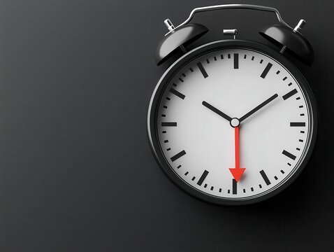Interest rate symbol with a downward arrow on a clock face, time running out on savings
