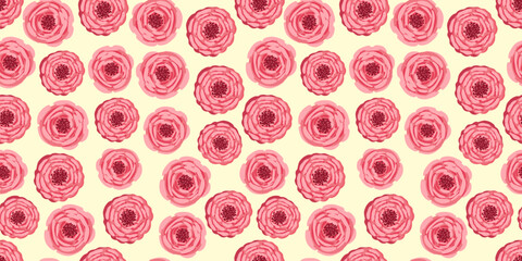 Seamless pattern with blooming roses. Vector floral illustration for postcard, poster, fabric, wrapping paper, decor etc. Flowers for spring and summer holidays.