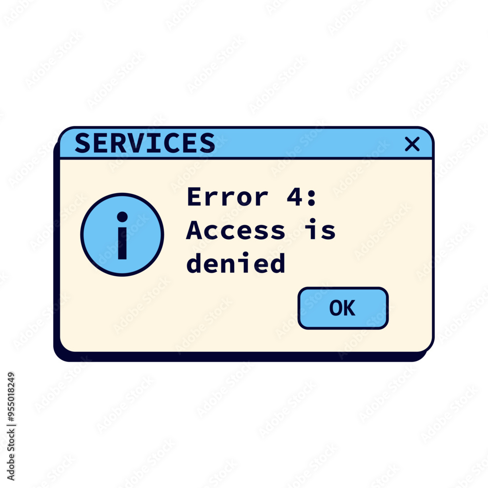Poster retro error message on screen. crash window in blue colors. vintage warning message.