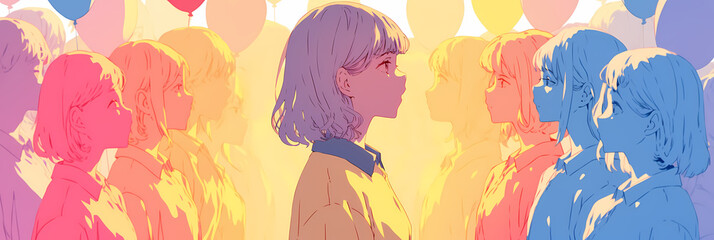 Calming Anime Design Pastel Colors for Mental Health and Wellness, Background, Anime Girl