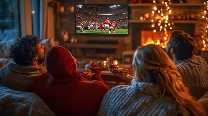 Friends watching a Thanksgiving football game together at home
