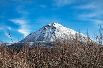 Aerial view of Mount Errigal in the winter, the highest mountain in Donegal - Ireland.