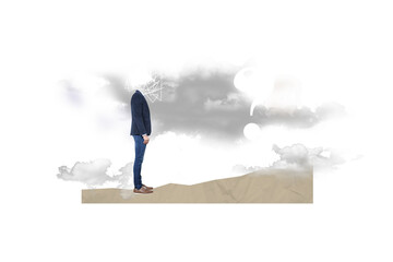 Photo banner template collage of young businessman headless surreal complicated question mark...