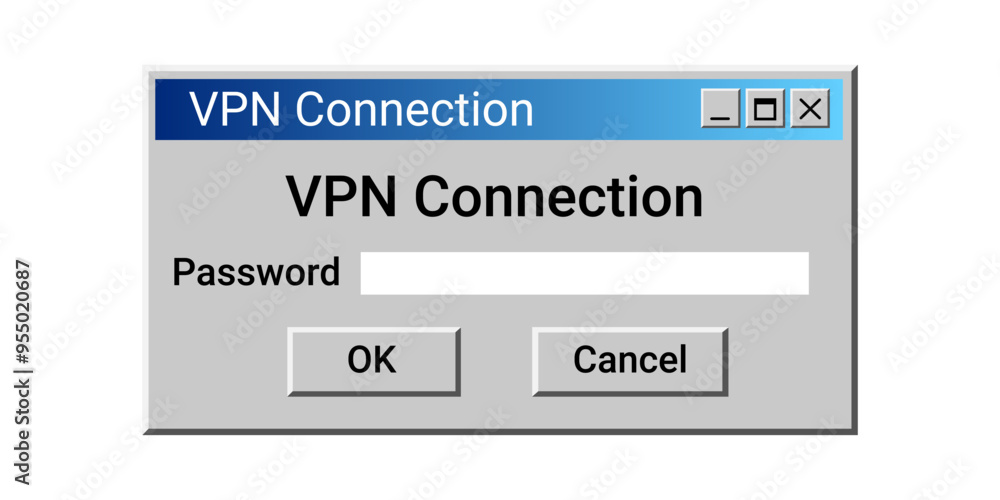 Poster vpn connection window. safe network. window for password. registration panel for user.