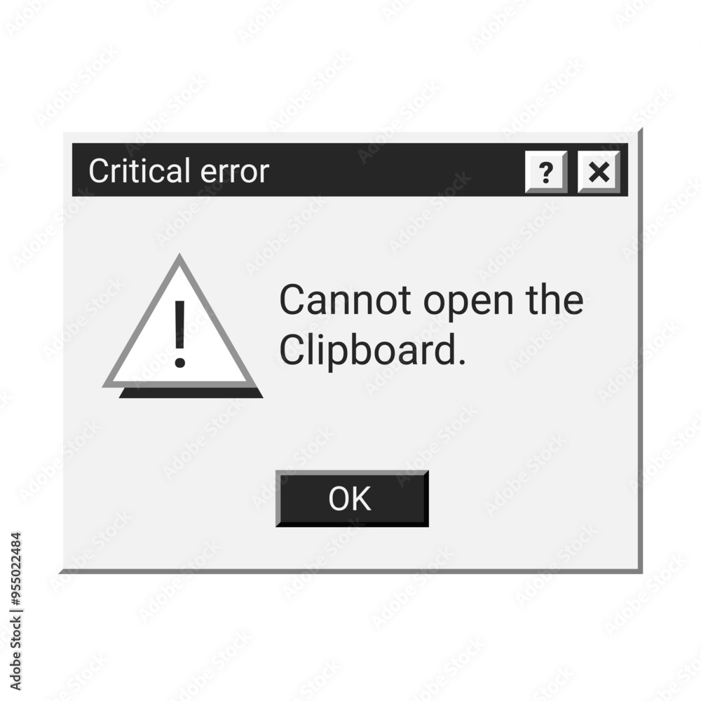 Poster retro critical error message in black color. old warning window in old style. fatal system crash.