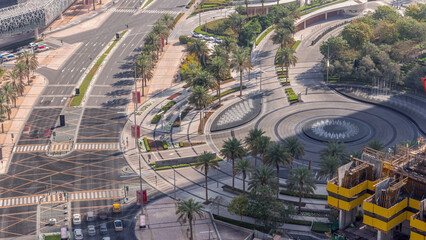 View of intersection with many transports in traffic Timelapse Aerial