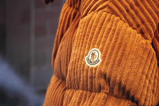 Vienna, Austria - August 6, 2024: Close-up of the Moncler logo on the sleeve of a jacket