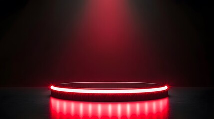 
Technology red circle light stage on black background