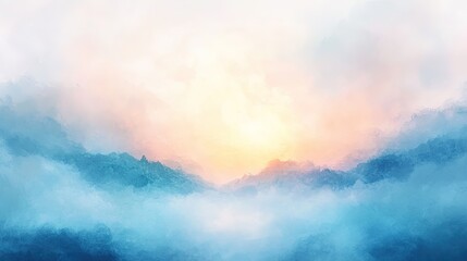 Naklejka premium Stunning Abstract Watercolor Landscape with Soft Pastel Colors, Sun Rays, and Misty Fog. Nature's Beauty Captured in High-Resolution Vector Illustration.
