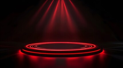 
Technology red circle light stage on black background