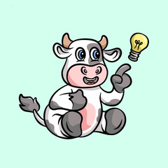 cow get idea cartoon illustration