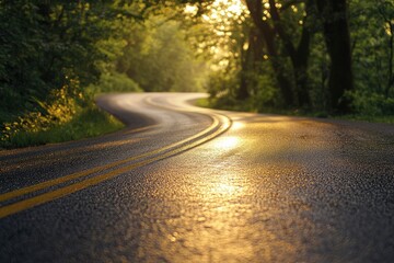 Fototapeta premium Serene Asphalt Road at Sunrise , ai