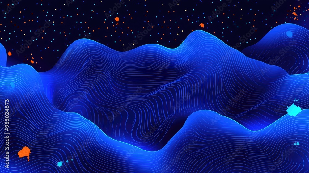 Poster a captivating journey through a hypnotic landscape of flowing lines and vibrant accents, creating an