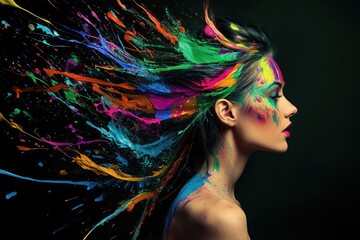Fototapeta premium Colorful paint explosion with a dynamic hairstyle