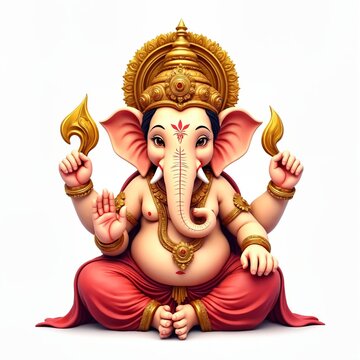 illustration of elephant-headed Hindu god Ganesha, Lord Vinayagar on white background. Ganesh Chaturthi. Anant Chaturdashi festival. Hindu religion and Indian celebration of Ganesha festival