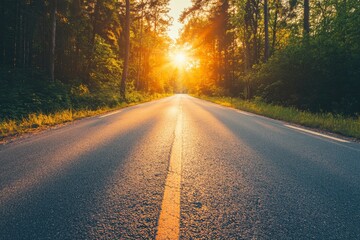 Fototapeta premium Serene Asphalt Road at Sunrise , ai